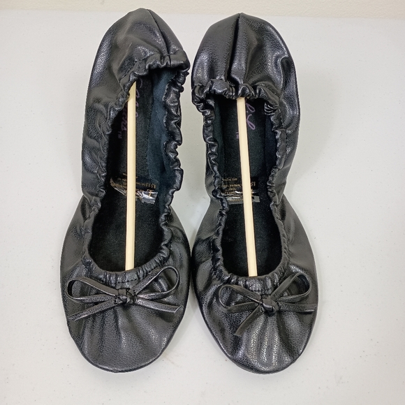 Sidekicks Foldable Ballet Flats Black Large 8.5-9.5 Bows Portable Travel Pouch - Picture 3 of 15